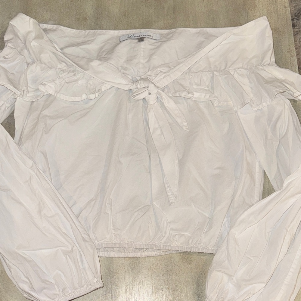 Lovers + Friends White Ruffle Tie Blouse